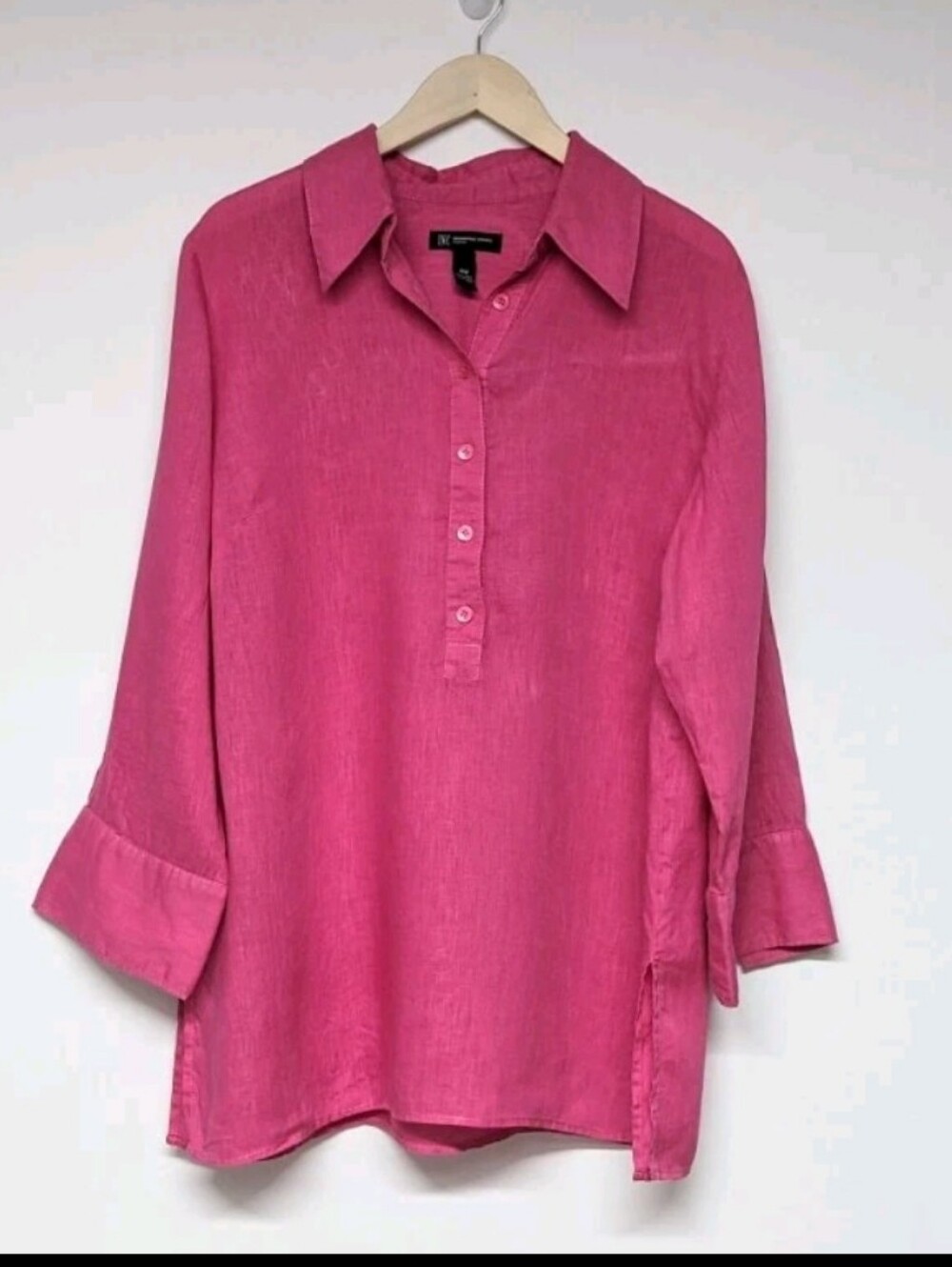 INC International Concepts 100% Linen Pink Button-Front Tunic, 16W
